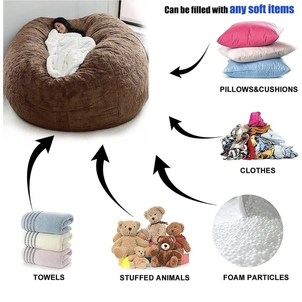 Giant Bean Bag Chair Cover(No Filler),Oversized round Soft Fluffy PV Velvet Wash